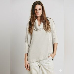 Free People World Traveler Cowl Neck Split Back Poncho Sweater S/P Ivory